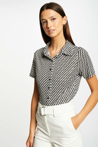 Buttoned t-shirt geometric print multico ladies'