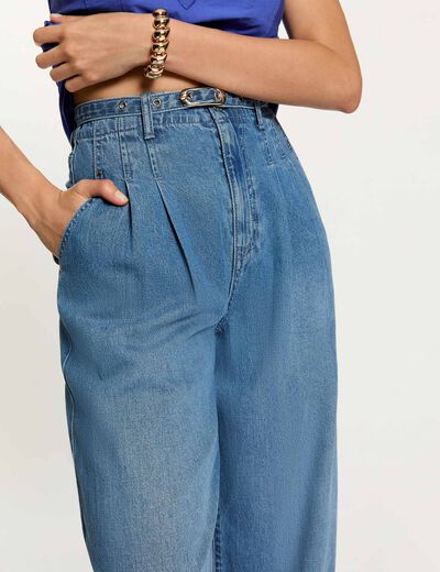 High-waisted wide-leg jeans bleach denim women
