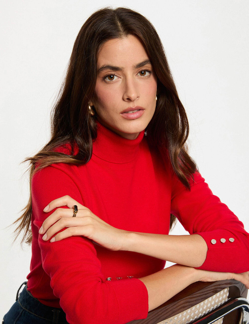 High neck sweater red women