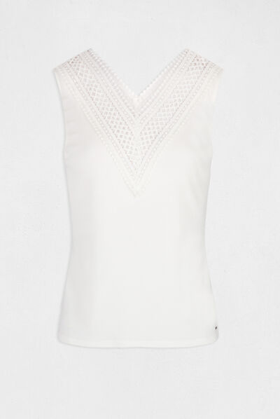 Ribbed vest top with wide straps ecru ladies'