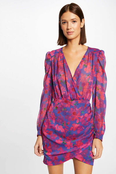 Draped fitted dress with floral print multico ladies'