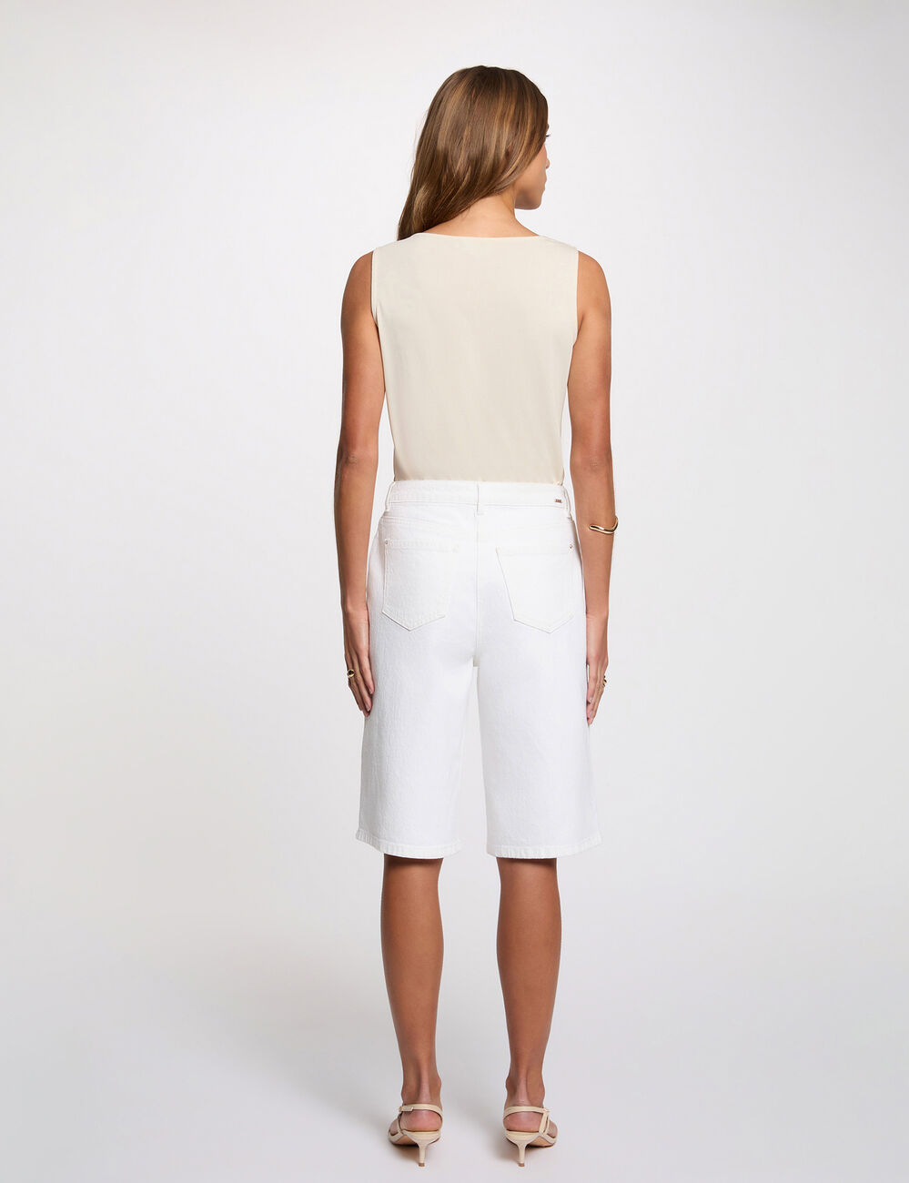 Cowl neck tank top light beige women