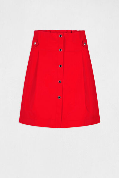 Buttoned high-waisted straight skirt red ladies'
