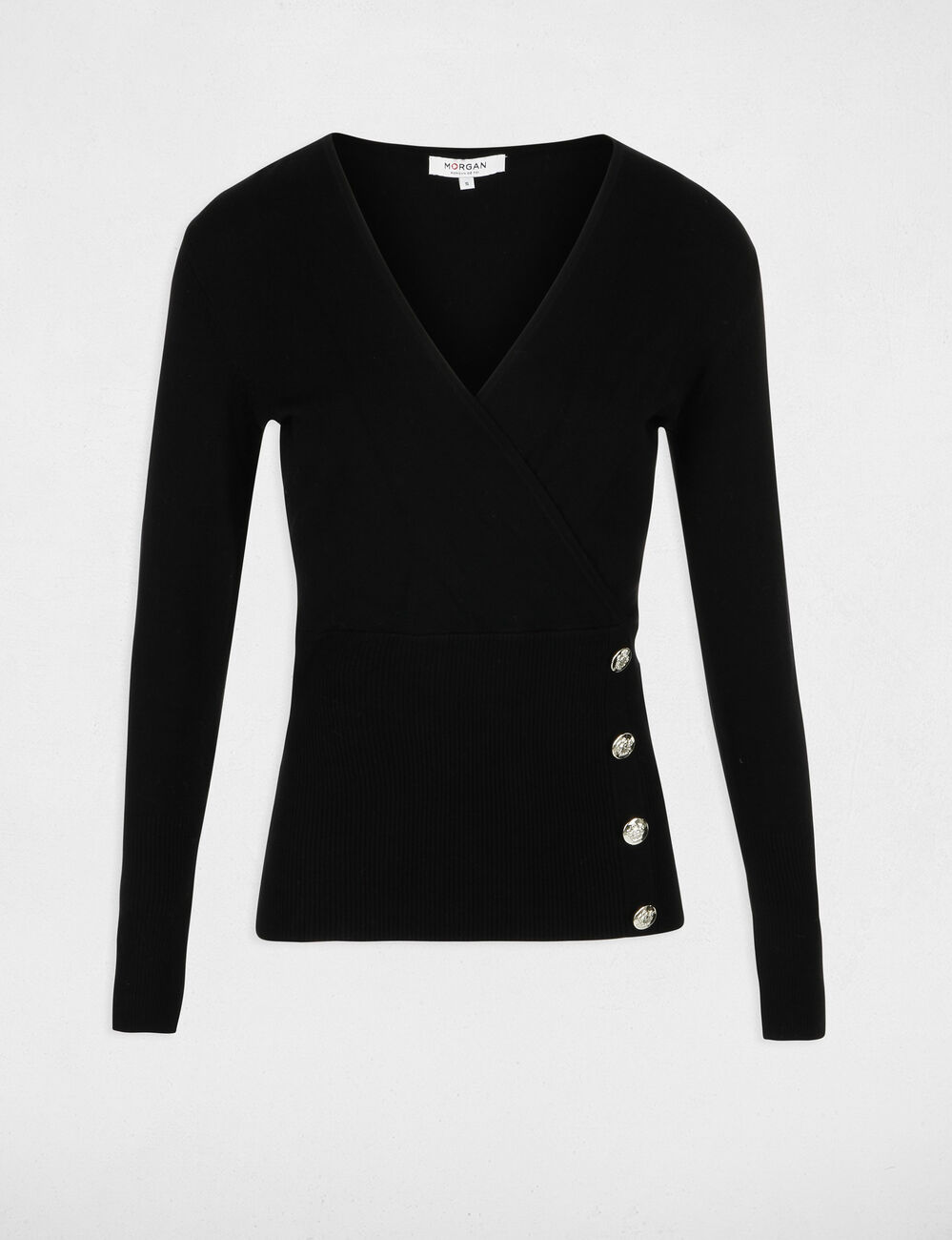 Long-sleeved jumper wrap-over neckline black women