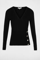 Long-sleeved jumper wrap-over neckline black women