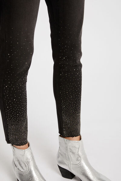 Straight jeans rhinestones black ladies'