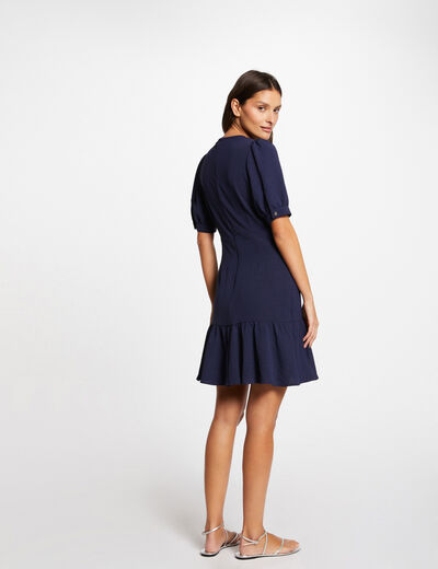 Mini fitted dress with ruffles navy ladies'