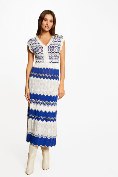 Maxi straight jumper dress chevron print mid blue ladies'