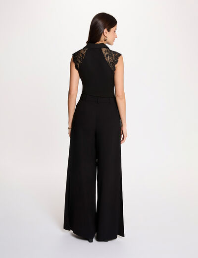 Lace t-shirt with turn-down collar black women