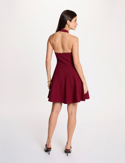 Sleeveless knitted flared dress bordeaux women