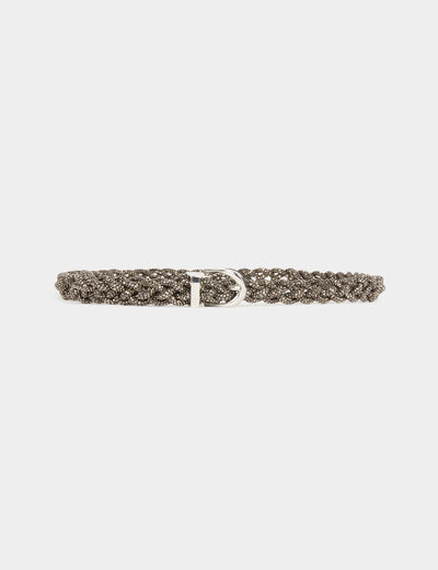 Rhinestones braided belt light grey women