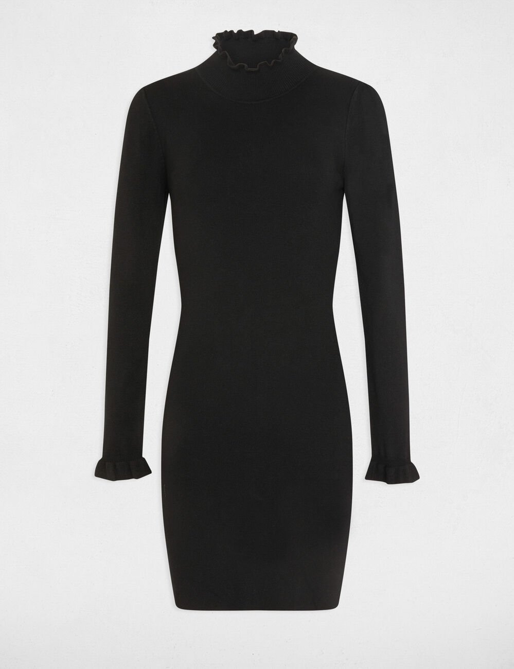 Robe pull ajustée avec col montant noir femme
