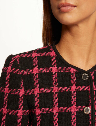Checked straight jacket with round neck black ladies'