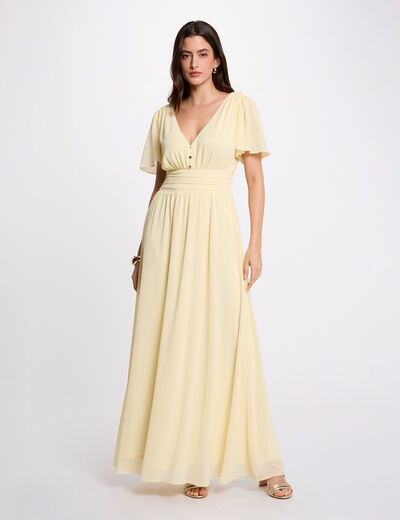 Flowy long dress pastel yellow women
