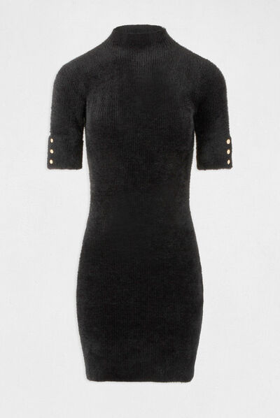 Fitted jumper dress with short sleeves black ladies'