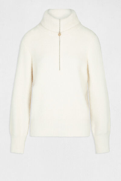 Long-sleeved jumper with zipped collar ivory ladies'