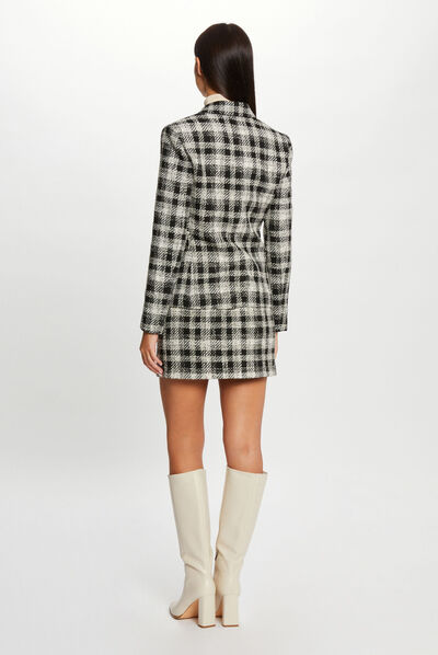Checked straight skirt black ladies'