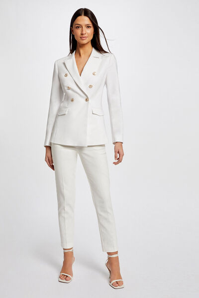 Fitted cropped trousers with darts ecru ladies'