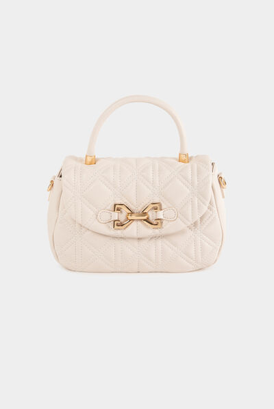 Quilted bag with metal ornament ivory ladies'