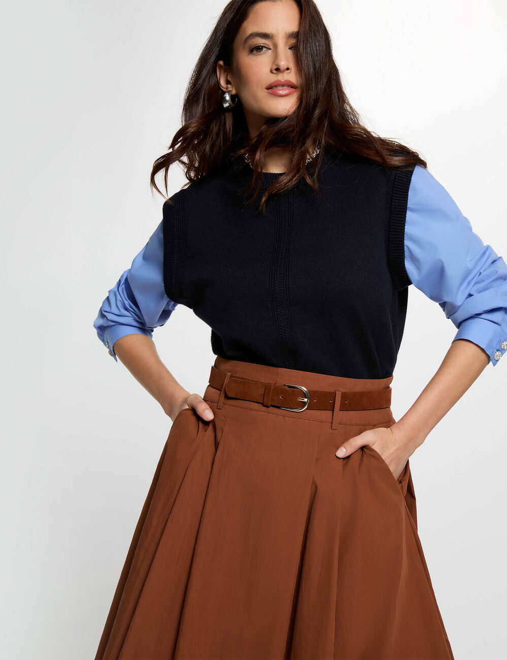 Fitted sweater with folded collar navy blue women