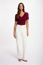 Lace V-neck t-shirt bordeaux women