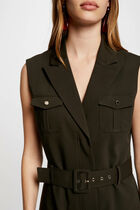 Belted waisted mini dress dark green women
