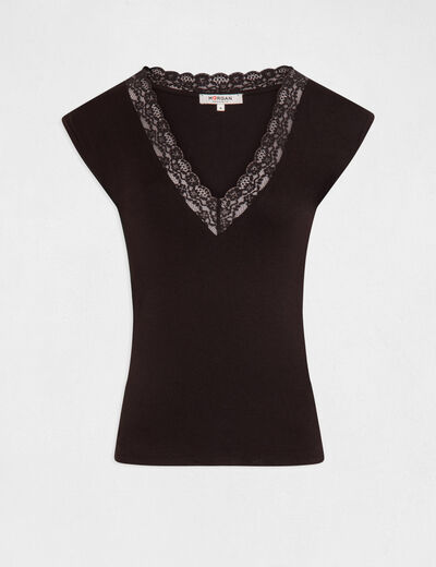 Short-sleeved t-shirt with lace black women