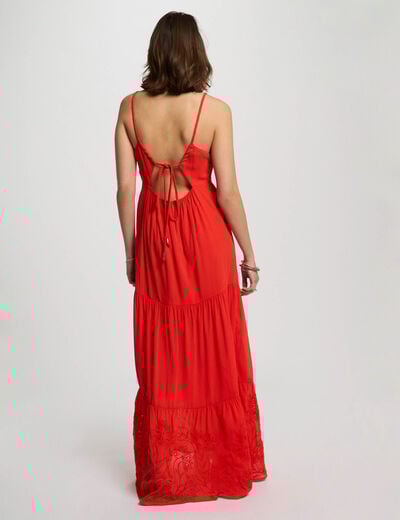 Loose maxi embroidered dress orange women