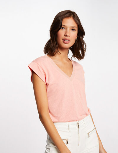 Short-sleeved t-shirt with V-neck pale pink ladies'