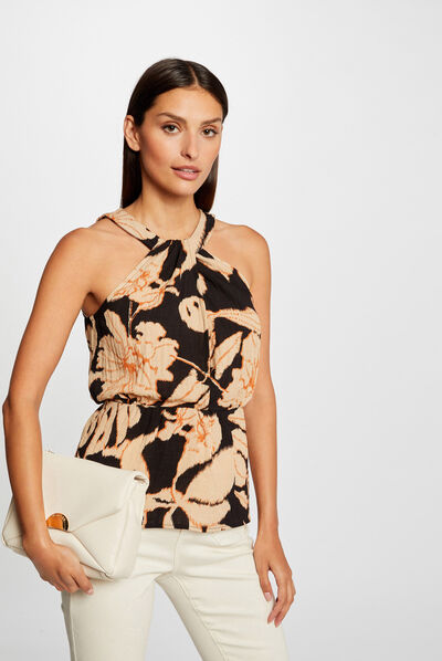 Sleeveless blouse with vegetal print multico ladies'