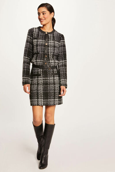 Straight skirt with check print black ladies'