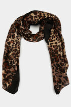 Pleated scarf with leopard print brown women