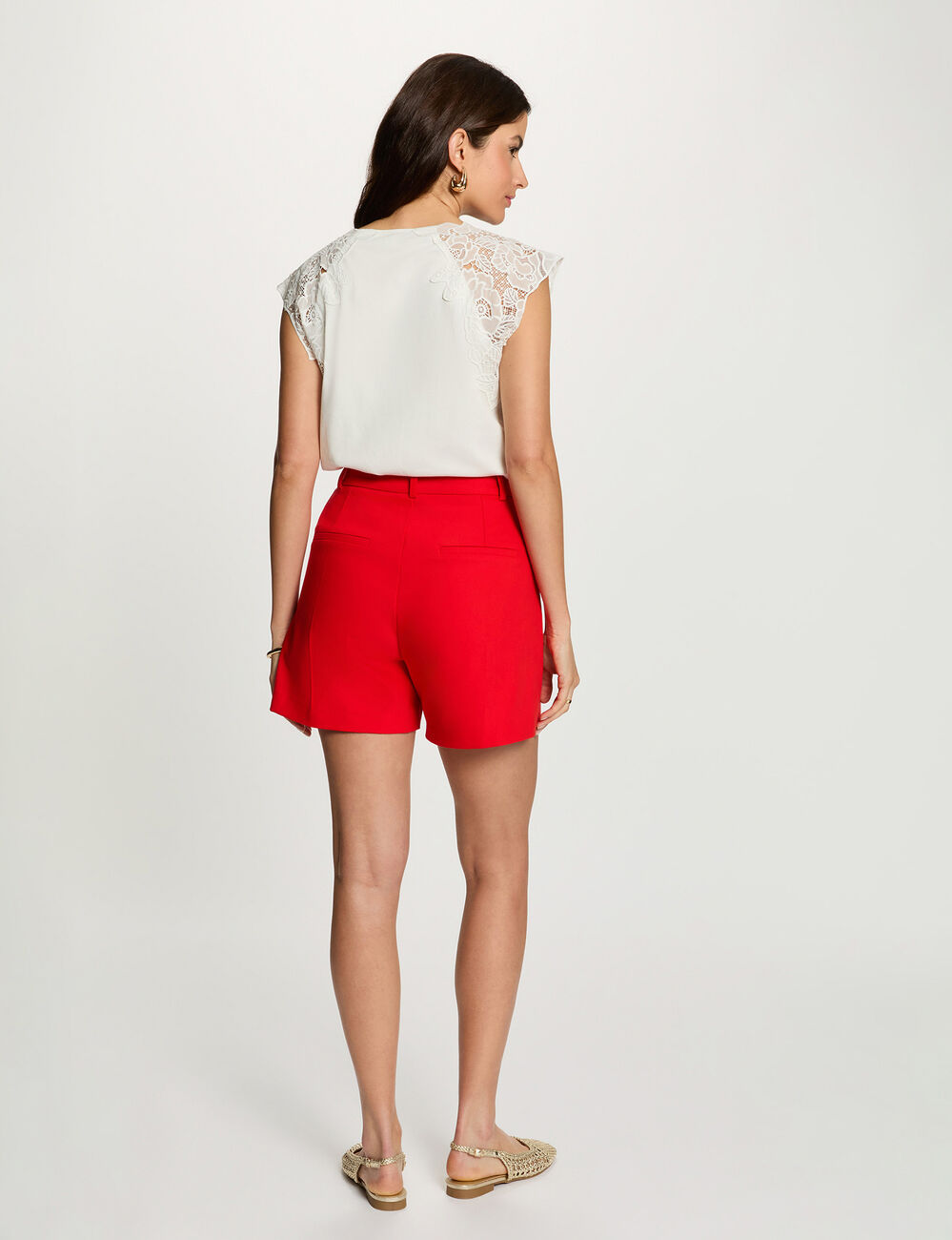 High-waisted shorts bright red women