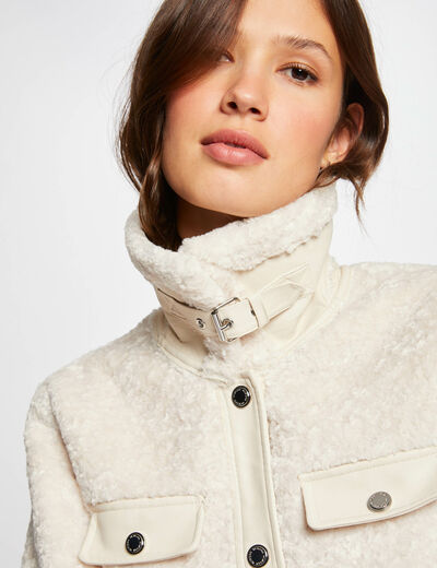 Straight jacket with faux fur ivory ladies'