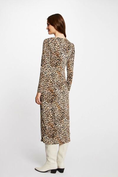 Midi fitted dress leopard print multico ladies'