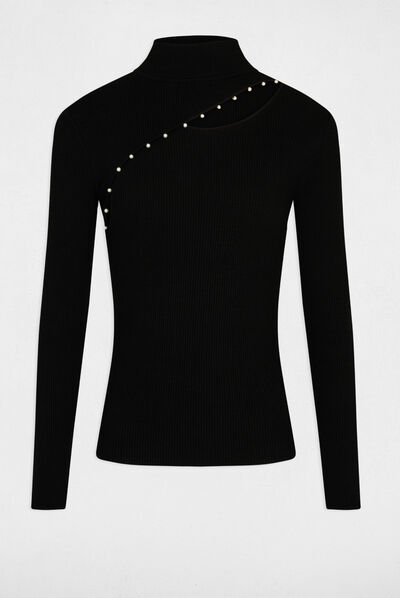Long-sleeved jumper with opening black ladies'