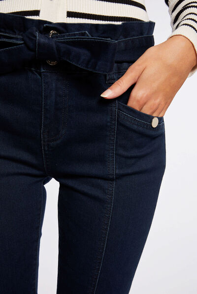 High-waisted belted slim jeans stone denim ladies'