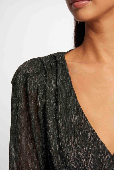Long-sleeved t-shirt metallised threads silver ladies'