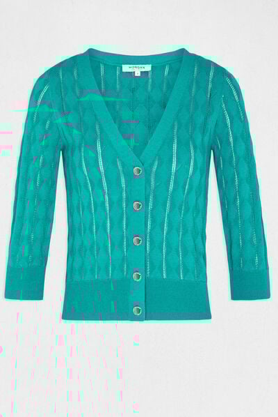 Buttoned 3/4-length sleeved cardigan mid-green ladies'