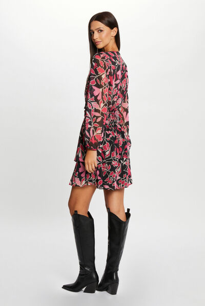 Straight draped dress vegetal print multico ladies'