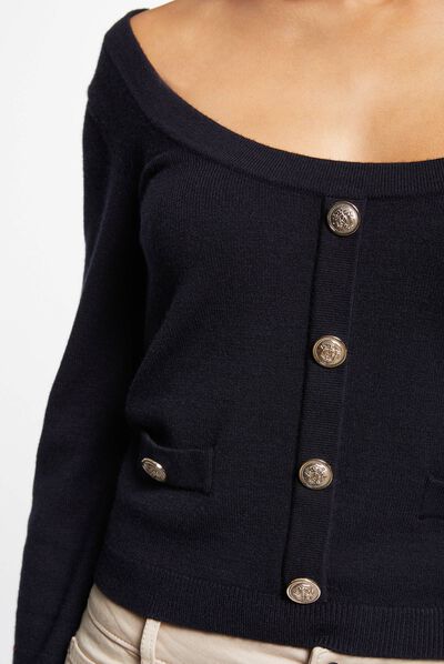 Jumper round neck with buttons navy ladies'