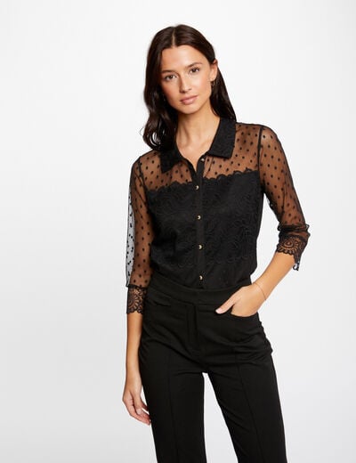 3/4-length sleeved t-shirt dobby spot black women