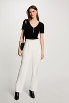 Wide leg trousers with darts ecru women