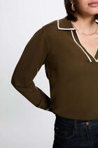 Polo neck jumper khaki green women