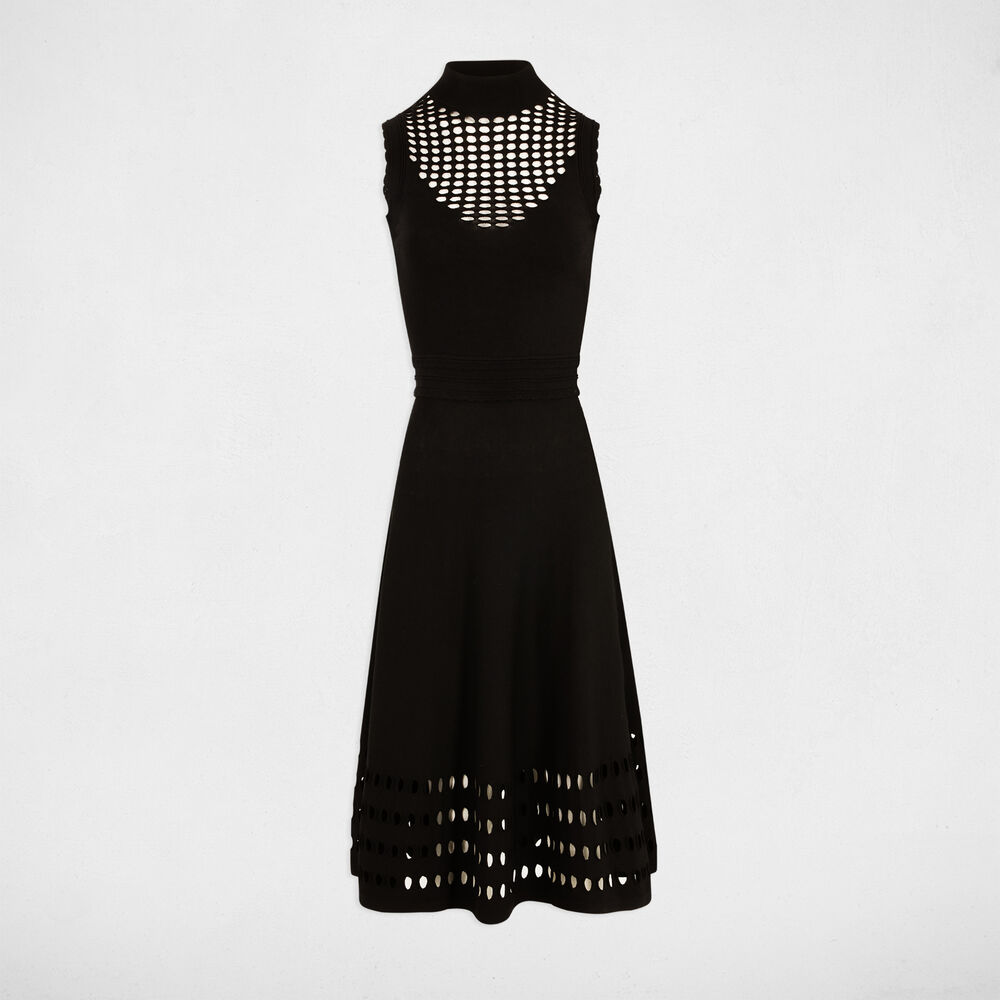 Robe tricot longue ajustée noir femme
