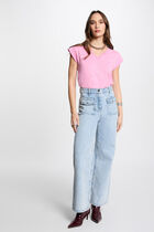 T-shirt manches courtes à col en V rose femme