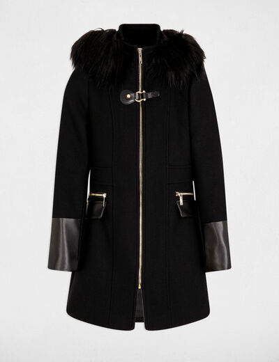Straight zipped coat with hood black women