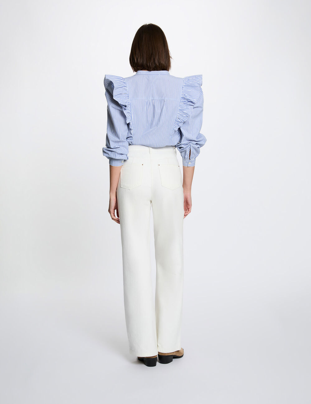 Striped shirt with mandarin collar sky blue women