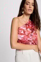Asymmetric printed top multicolor women
