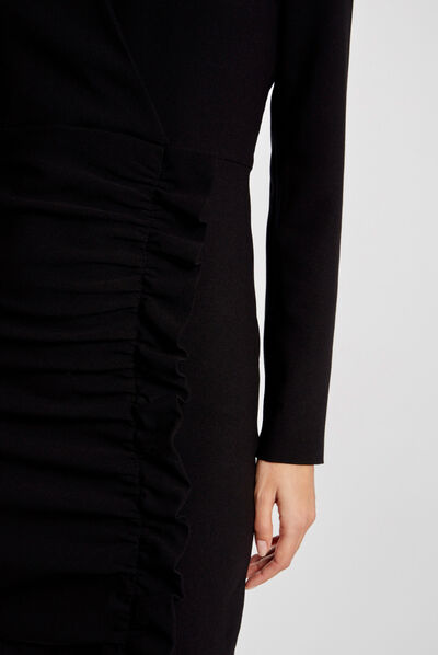 Draped fitted dress with ruffles black ladies'
